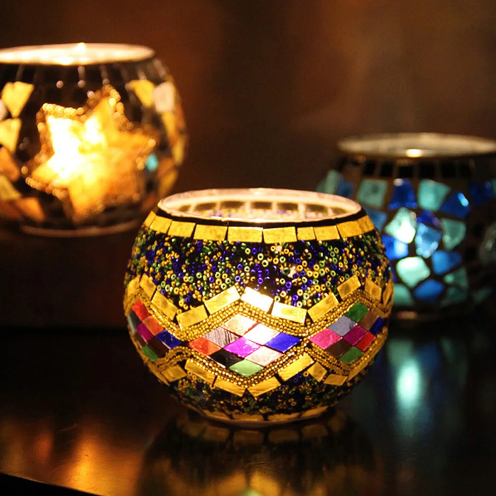 Us 8 46 31 Off Moroccan Style Mosaic Glass Candle Holder Romantic Elegant Handmade Candle Sticks Lamp Candle Light Dinner Wedding Home Decor In