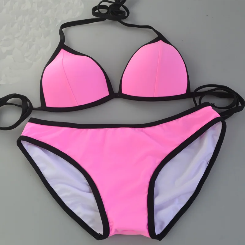 

Women Solid Color simple beautiful Triangle Underwear Push Up Two Piece Swimsuit Hot Beach Swimwear small breasts secret bikini