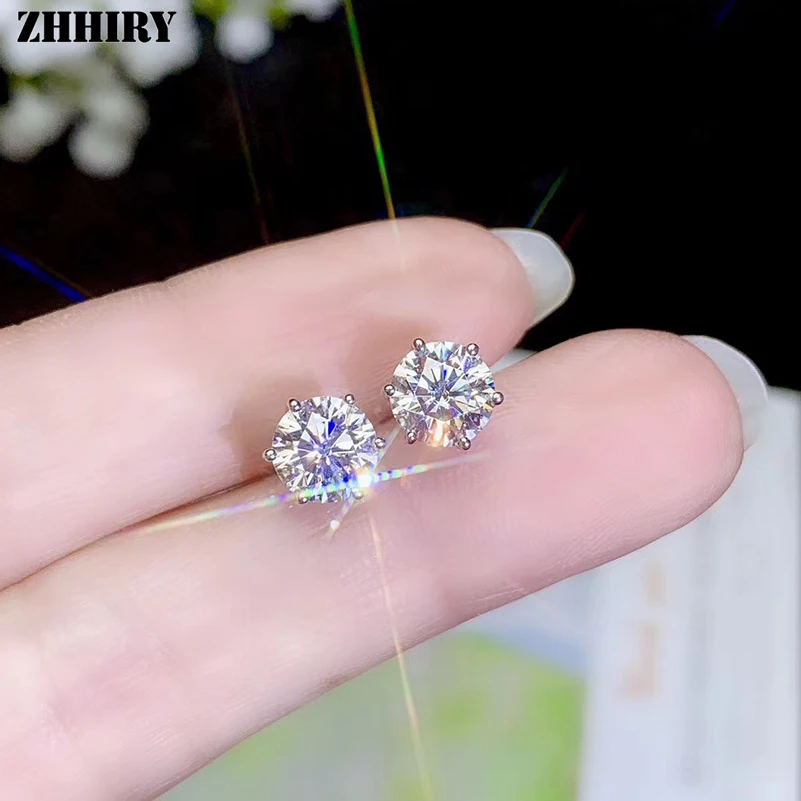 Skup ZHHIRY prawdziwe Moissanite 18k białe złoto kolczyki dla kobiet Stud kolczyk razem 2ct D VVS1 kamień z certyfikatem biżuterii