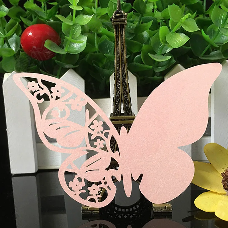 10 Color 50pcs Laser Cut Hollow Butterfly Place Cards Wedding Escort Wine Glass Cup Table Name Cards Wedding Party Supplies (2)