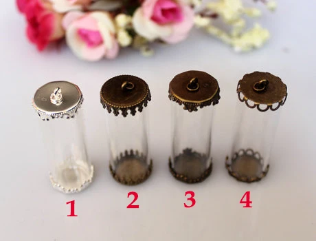 

5PCS 40X15MM Glass Tube Bottle With Both Metal Caps One Sides Open Glass Vials Pendants Diy Jewelry Findling