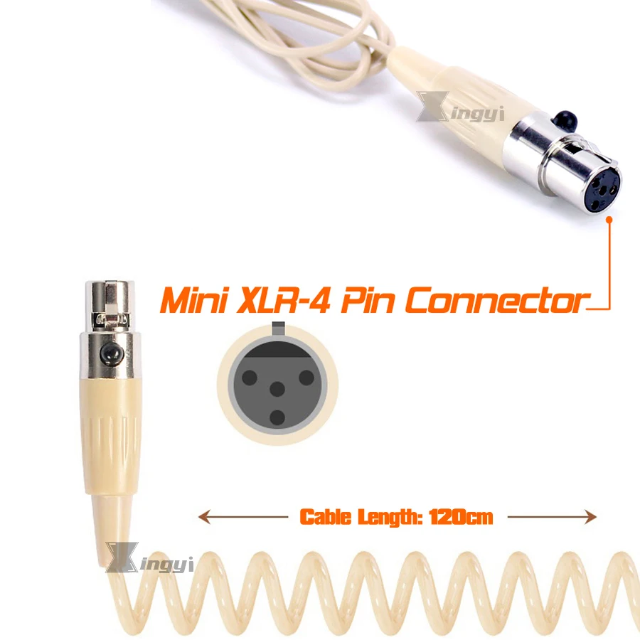 Бежевая мини гарнитура XLR 4 Pin TA4F с микрофоном головной убор двойным ушным крючком