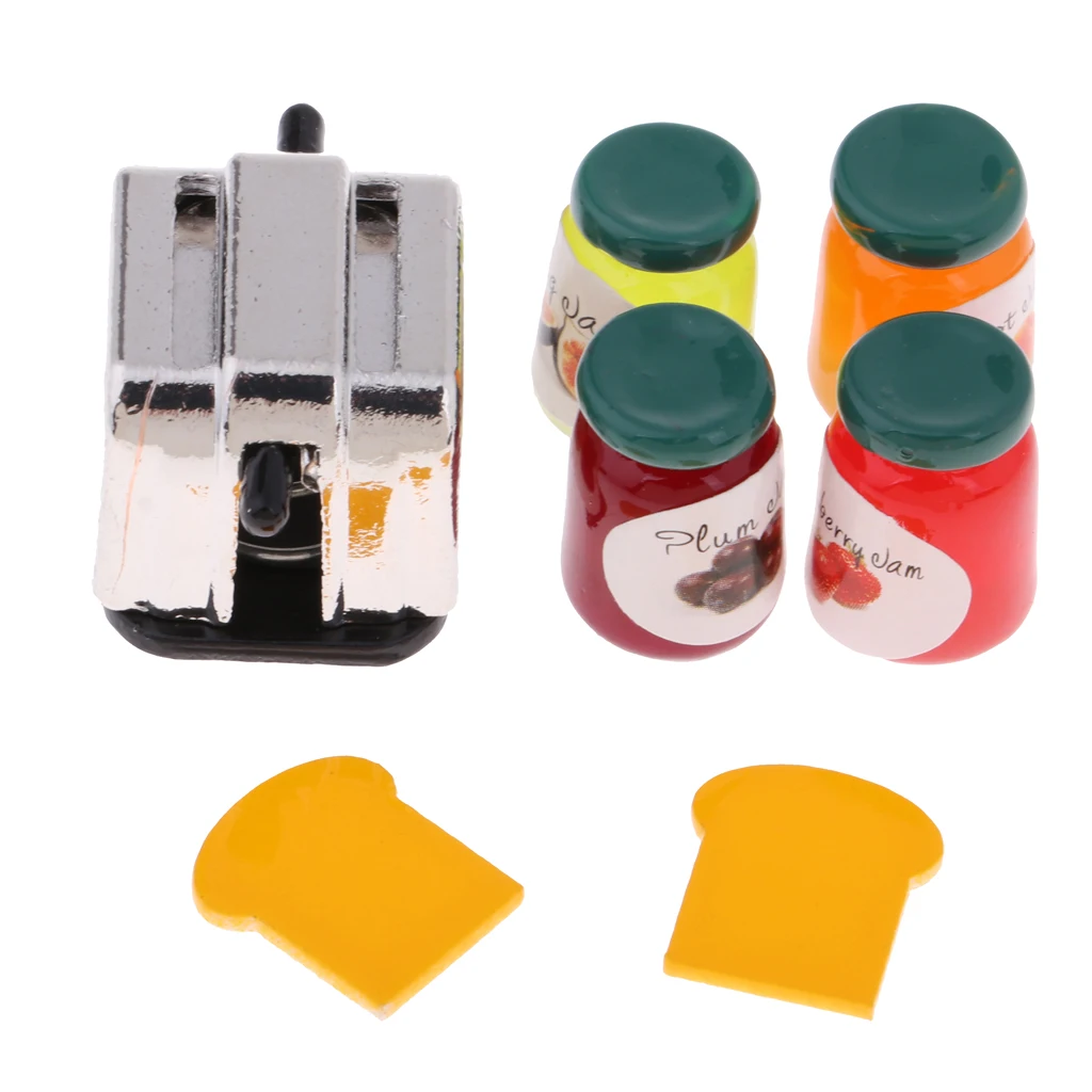 1/12 Dollhouse Miniature Dining Room Supplies Bread Maker, Bread & Fruit Jams Bottles