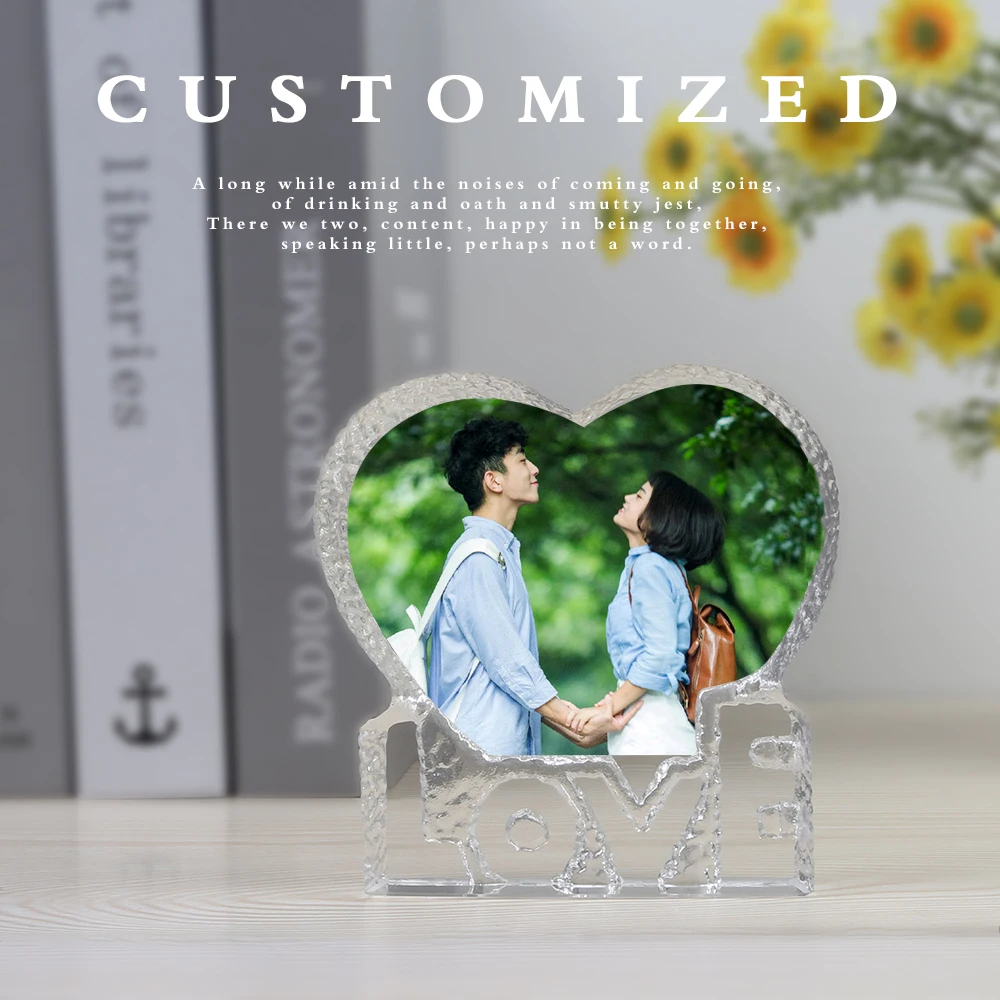 

Custom Photo Frame Heart Crystal Customized Round Shape Personalized Glass Picture Love Wedding Vaalentines Gift