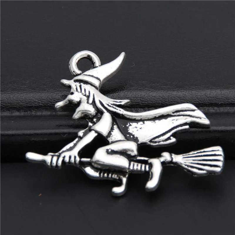 

10pcs Antique Silver Witch On Brromstick Charms Pendant Fit Halloween Gift Witchy Jewelry For Diy Finding 30x36mm A2945