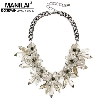 

Top Fashion Brand Gun Black Chain Cross Gray Crystal Flower Pendant Statement Necklace Vintage Charm Jewelry For Women CE1513