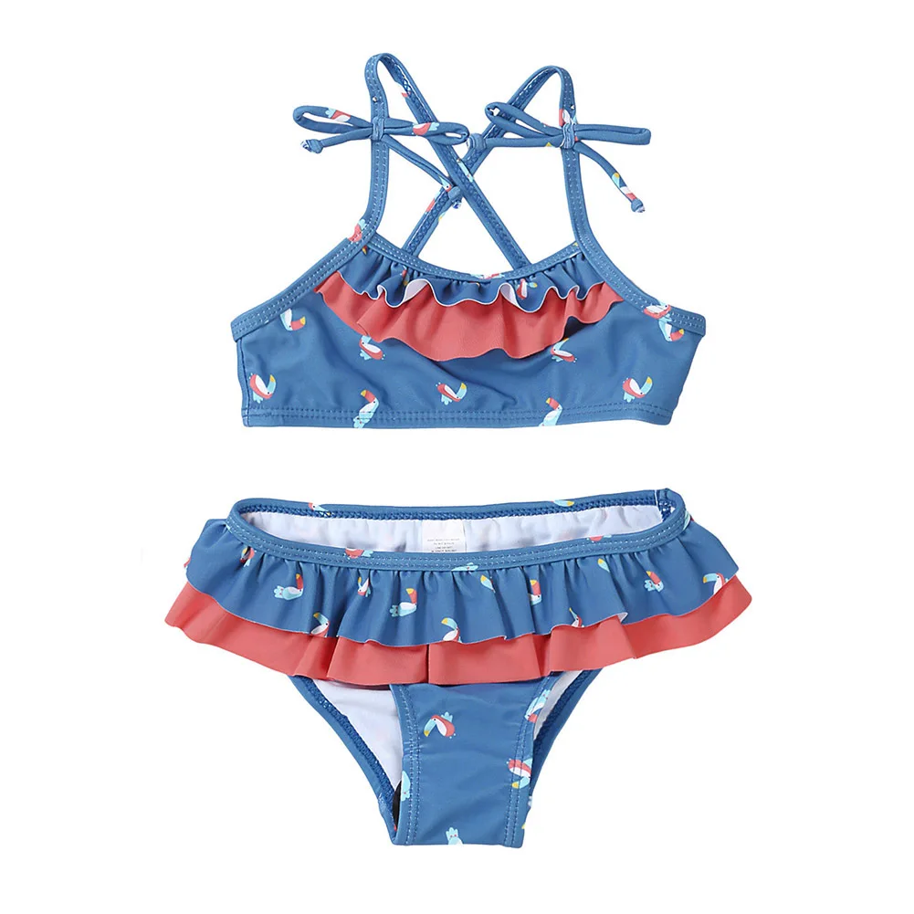 

Baby Girl Swimsuit Ruffle Print Bathing Suits for Children Two Pieces Swimwear Beach Bikini Set Girls Biquini Infantil Suit