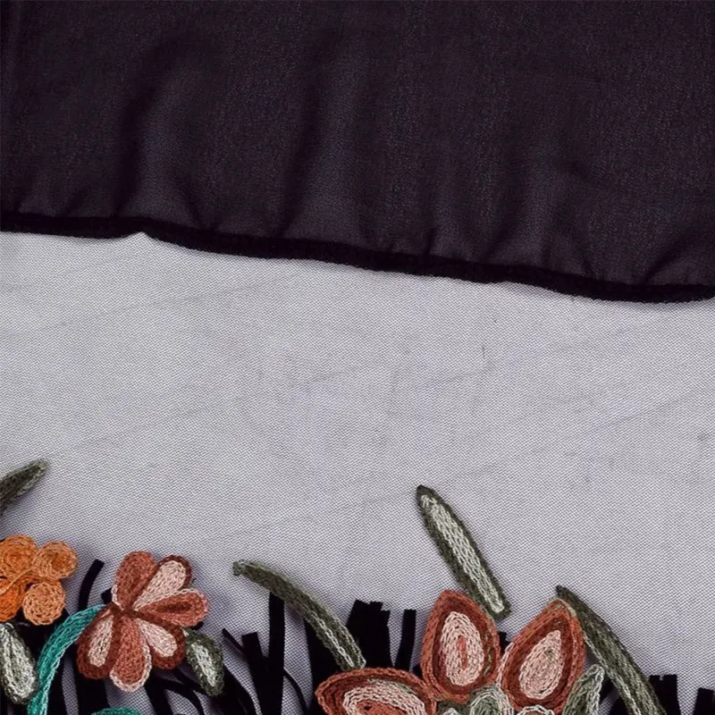 Women Vintage Tradition Floral Tassel Summer Blouse Boho Patchwork Embroidery Transparet Beach Top Chiffon Kimono Long Cardigan