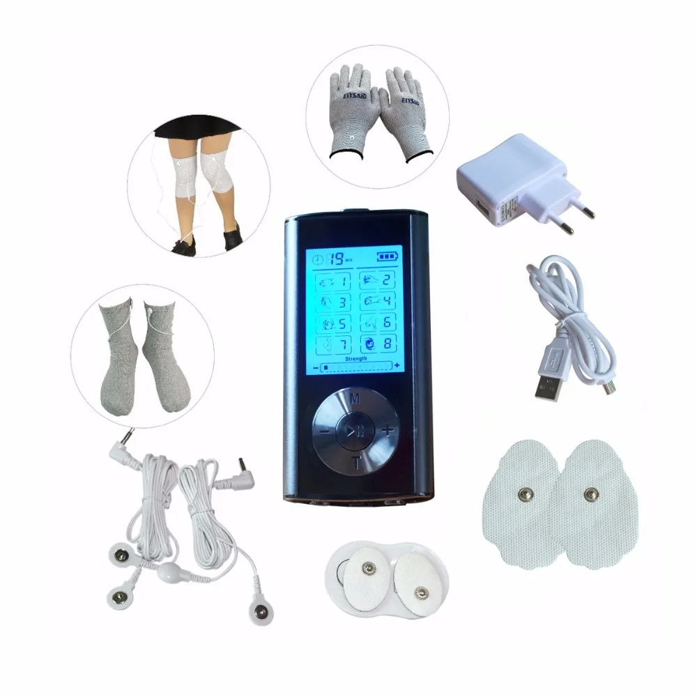 

8Modes Body Health Care Digital Therapy Tens Massager Electrical Muscle Relaxation Machine With Conductive Gloves Socks Kneepad