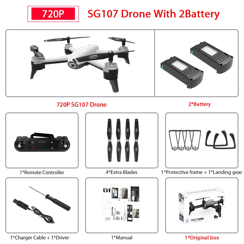 SG106 WiFi FPV Радиоуправляемый Дрон с 720P или 1080P или 4K HD двойной камерой оптический поток воздушный видео Радиоуправляемый квадрокоптер для игрушек Детский Радиоуправляемый Дрон - Цвет: 720P White 2Battery