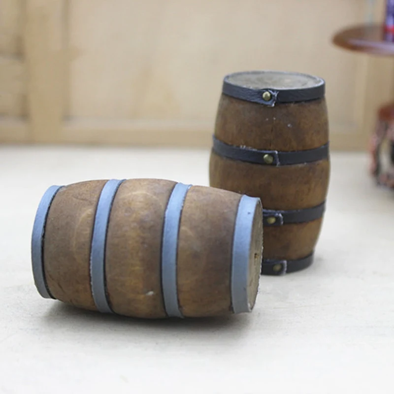 

1Pcs 1/12 Dollhouse Miniature Accessories Mini Wooden Red Wine Barrel Simulation Model Toys for Doll House Decoration