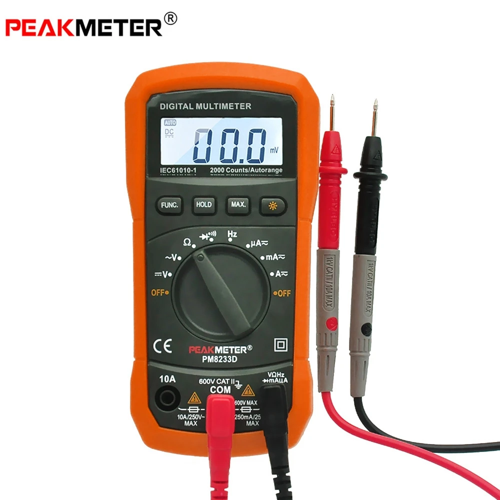 PEAKMETER PM8233D Multimeter Multifunctional Digital Auto Range Display 2000 Counts DC AC