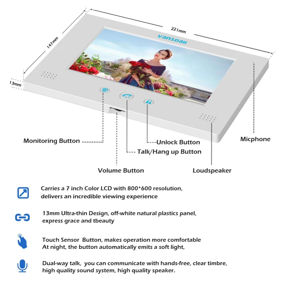 VANSOALL видео телефон двери Проводная видеодомофон системы 7-дюймов цветной монитор