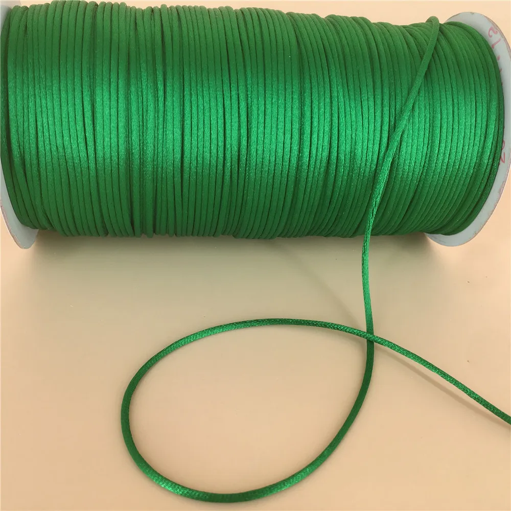 Satin Cord 2mm Colours Green Chinese Knot Rattail Satin Cord Braided String Jewelry Findings Beading Rope 20Meters Lot