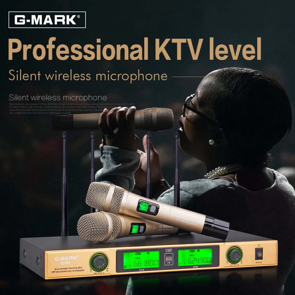 

G-MARK G520 Wireless Microphone system Dual Channel Receiver 150M Distance 2 Handheld mic Infrared automatic frequency matching
