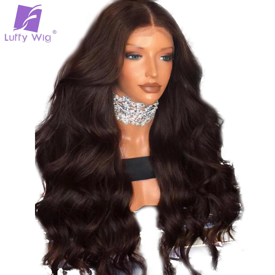 Luffy Body Wave Pre Plucked Hairline 180% Density Peruvian Non Remy 13x6 Deep Part Human Hair Lace Front Wig For Black Women body-wave