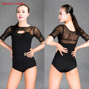 

Latin Dance Costumse Sexy milk silk Mesh Half Sleeves Latin Dance Tops For Women Girls Latin dancing Competition Clothing