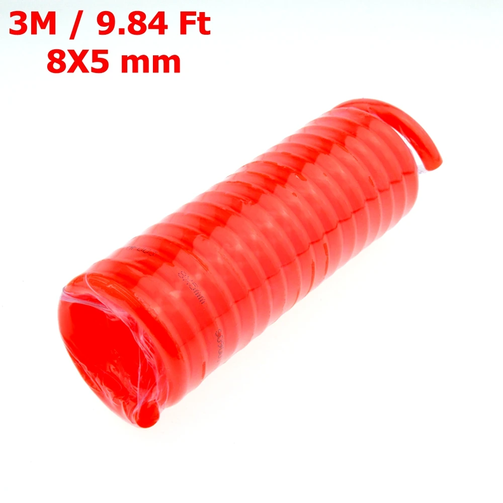 3M / 9.84 Ft 8mm(OD) x 5mm(ID) Flexible PU Recoil Pipe Hose Spiral Air