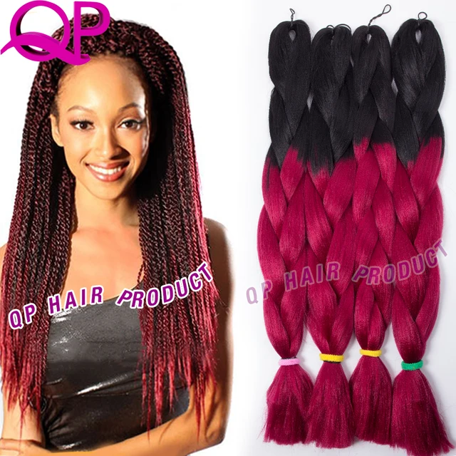 QP hair Ombre Burgundy Kanekalon Jumbo Braiding Hair ... QP hair Ombre Burgundy Kanekalon Jumbo Braiding Hair ...