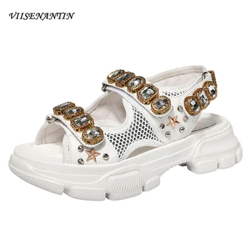 

VIISENANTIN Leather Rhinestone Sandals Female 2019 Summer New Casual Shoe Ins Tide Bohemian Roman Sandals