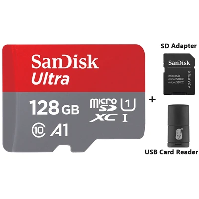 SanDisk MicroSD карты памяти 16 Гб оперативной памяти, 32 Гб встроенной памяти, 64GB 128GB MicroSD(макс. до 100 МБ/с. ультра класса 10 TF карта cartao de memoria - Емкость: 128GB and USB Reader