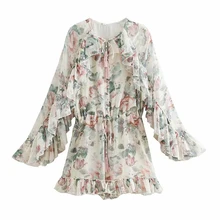 Женский полиэстеровый роскошный брендовый элегантный комбинезон с принтом, Дамская Летняя уличная одежда с круглым вырезом, сиамские шорты ST9030