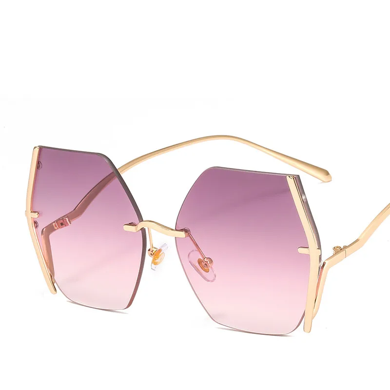 New Rimless Oversized Sunglasses Women Men Luxury Fashion Metal Square Female Sun Glasses Gradient Colorful Shades UV400 oculos