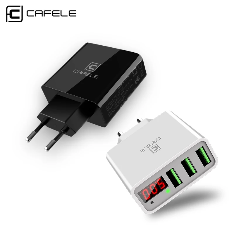 

CAFELE 3 USB LED display travel EU US charger max 5V 3A Smart Fast charging Universal Travel charger for iphone huawei xiaomi