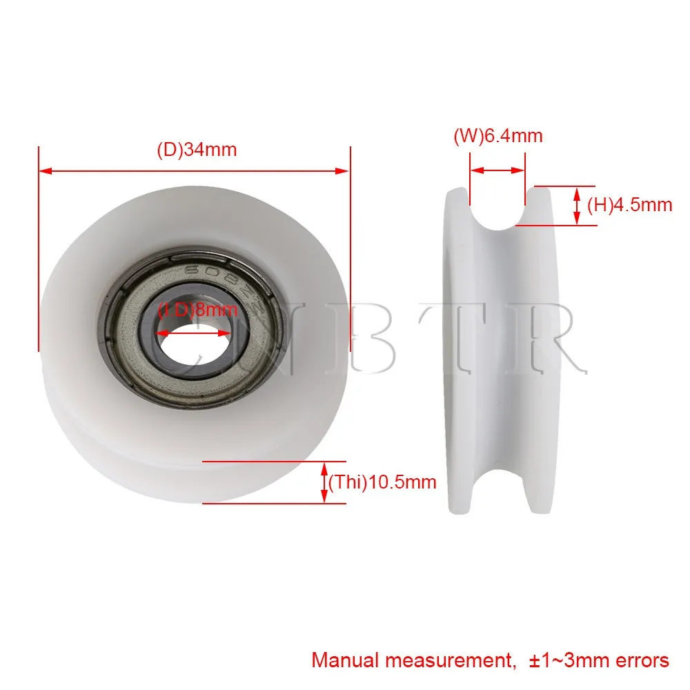 CNBTR 34x10,5 мм белый круглый u-тип колесные диски направляющая дорожка шкив роликового подшипника для мебели аппаратная упаковка из 4