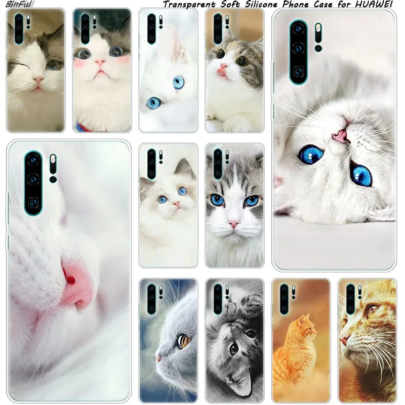 Мягкий силиконовый чехол с милым животным котом для телефона Huawei P30 P20 Pro P10 P9 P8 Lite