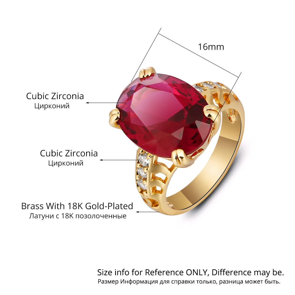 16mm Broadside Oval Red Stone Women Ring Trendy Jewelry Gold Color Rings For Party Gift for Friend(JewelOra RI101936)