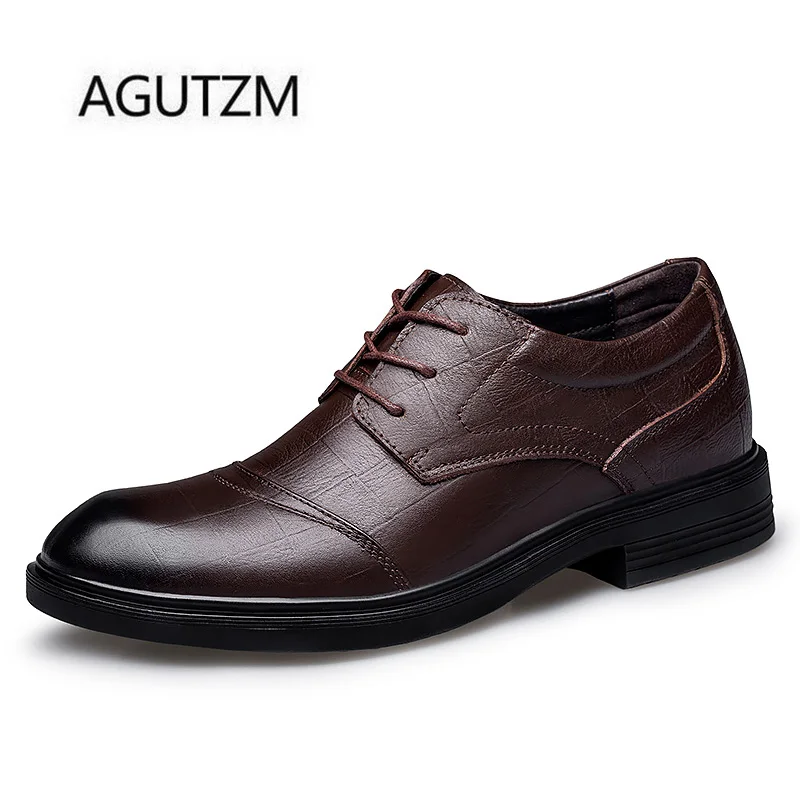 AGUTZM 4186 Fashion New 100% Embossed Cow Leather Rubber Sole Men's Business Casual Shoes Plus Size : 36-48 | Обувь