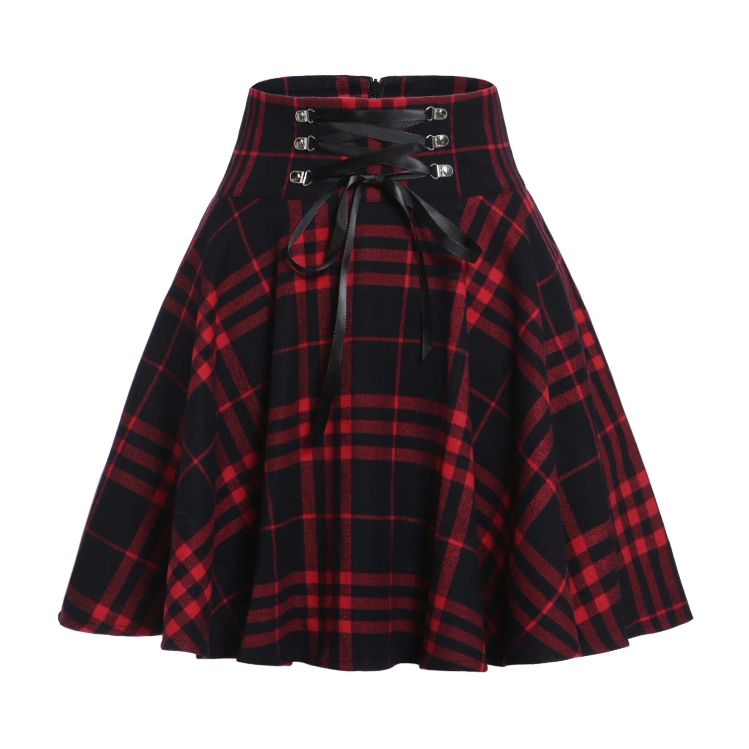 2019 плюс размер 4XL винтажная клетчатая юбка Женская высокая талия A-Lined зимняя лента шнуровка мини-юбка для готических девочек