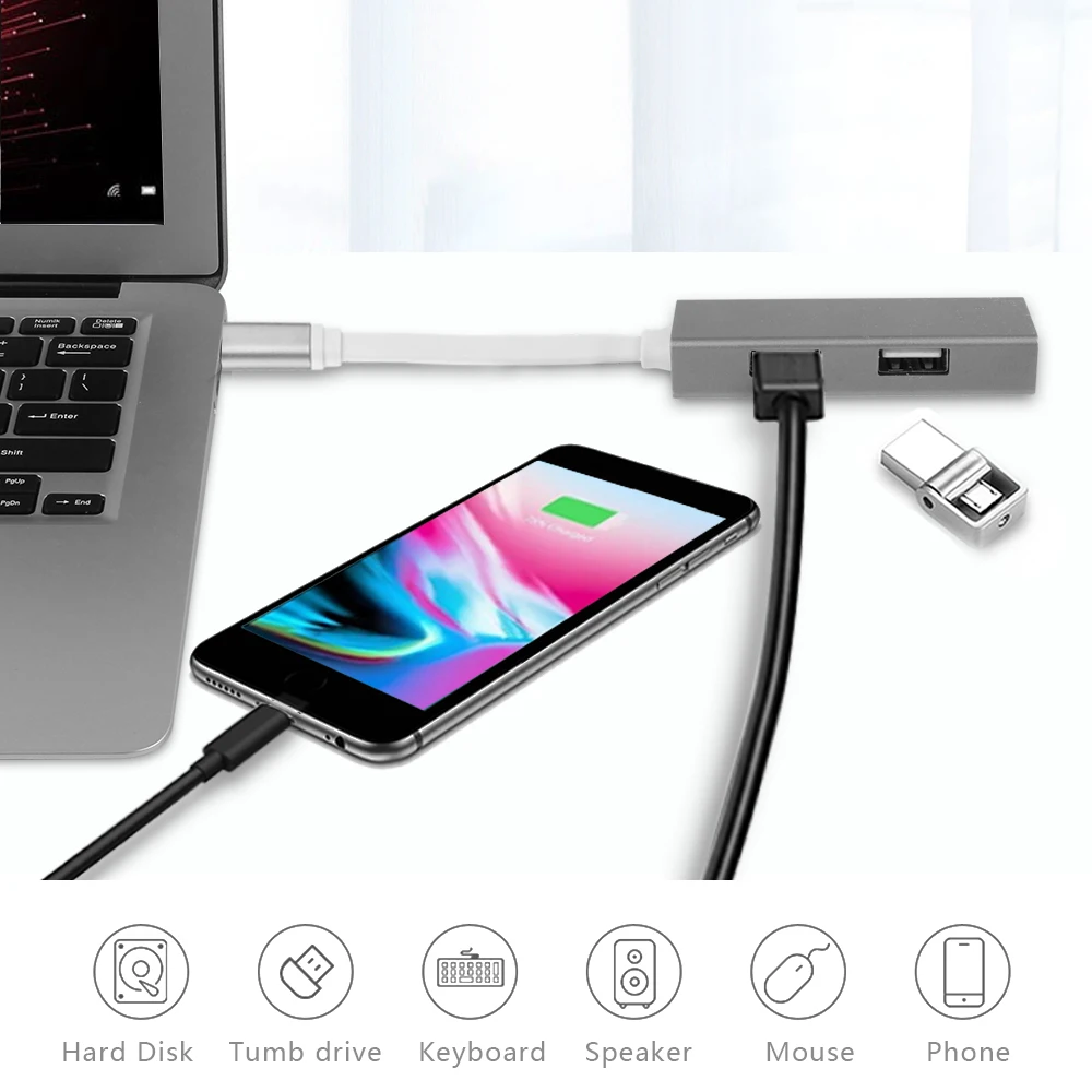 Usb type C 3,1 концентратор 2* USB 2,0 1* USB 3,0 порт type C PD питания Зарядка USB 3,0 разветвитель адаптер концентратор для Macbook Pro