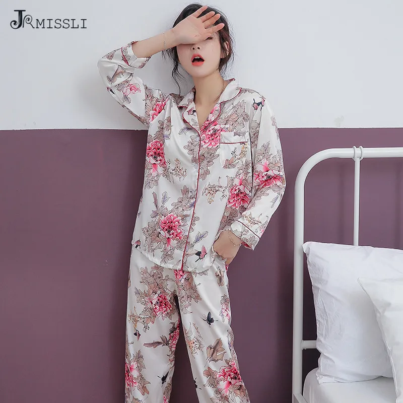 JRMISSLI Womens Pajamas Set Flower Printing Rayon