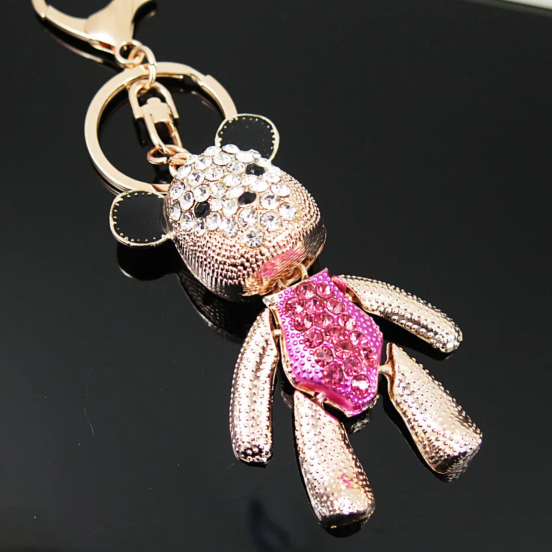 New Pretty Teddy Bear Rhinestone Crystal Key Ring Chain Bag Charm Pendant Gift