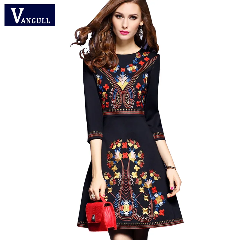 Vangull A Line Boho платья брендовые высокого качества винтажные женские 2018 новые черные