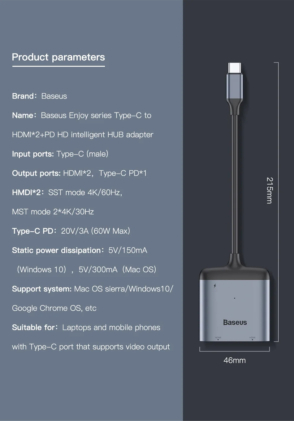 Baseus USB C концентратор type C к HDMI USB 3,0 RJ45 SD/TF кард-ридер USB OTG адаптер для MacBook Air Pro samsung huawei USB-C 3,0 хаб