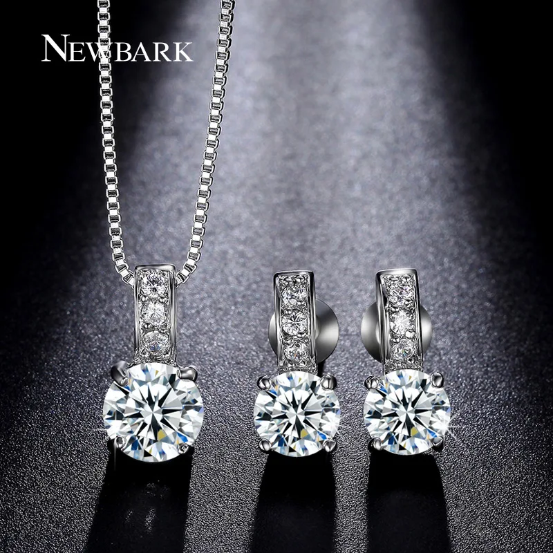 font b NEWBARK b font Round Bridal Jewelry Sets 4 Prongs Cubic Zirconia Earring And