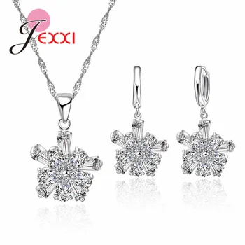 

New Arrival Jewelry Sets Paved Full Cubic Zircon 925 Sterling Silver Ladies Pendant Necklace+Earrings Set