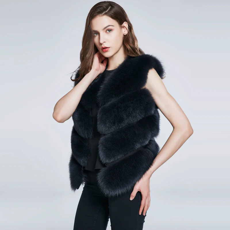 

JKP Real Fox Fur Vest Winter Female Natural Fur Jacket High Quality Fashion Warm V-Neck Sleeveless Coat 2022 New Women Clothes