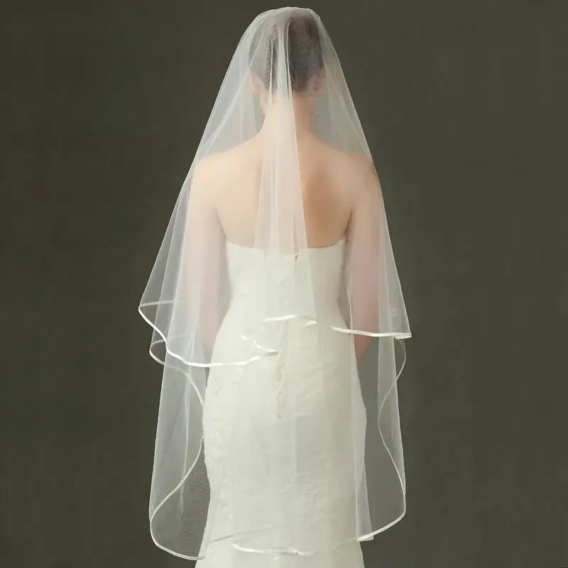 Вуаль в Корейском стиле свадебная фата кинозвезда же Дизайн слоновая кость Простой до талии Длина Фата невесты