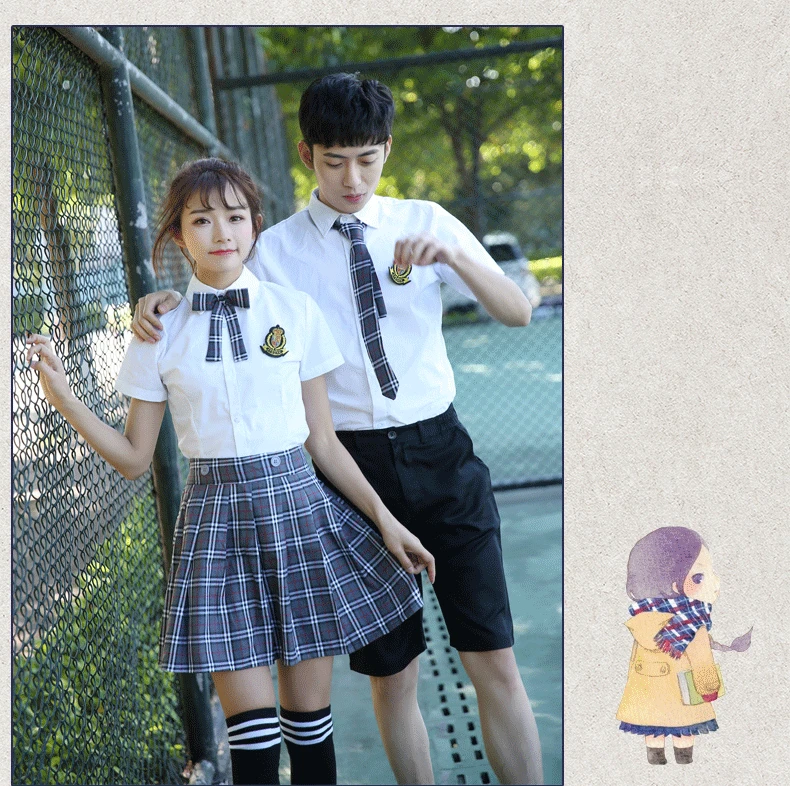 Летняя школьная униформа для девочек короткий Seeve рубашка + клетчатая юбка японский Стиль корейских студентов форма матросские Костюмы D-0580