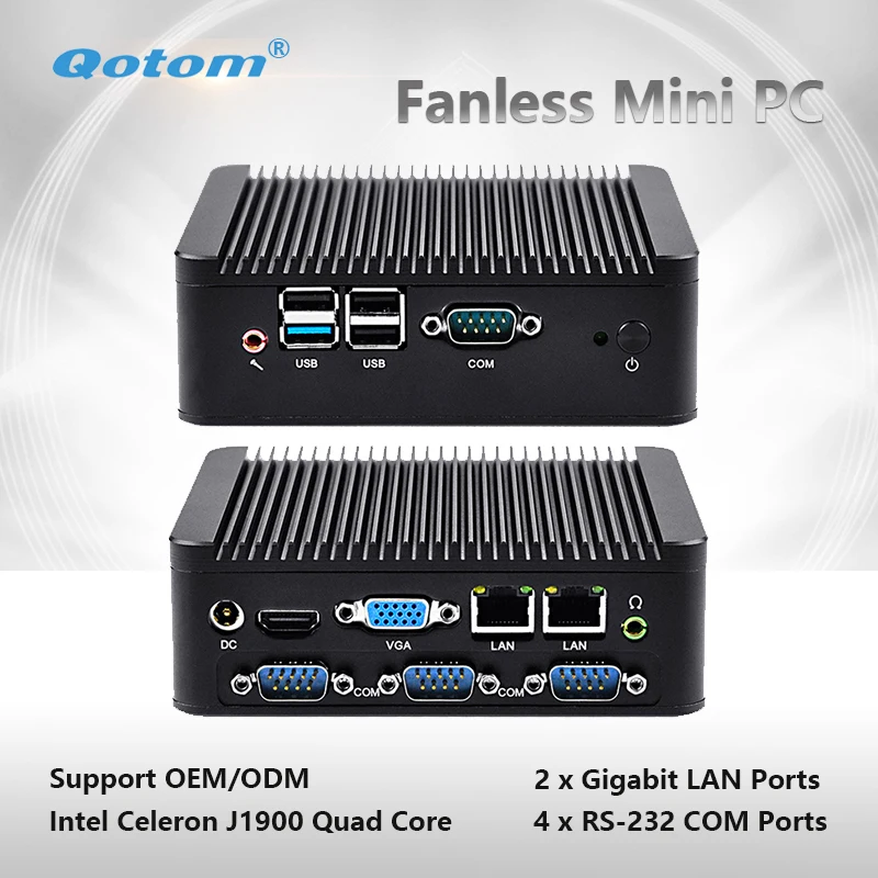 

Qotom-Q190P Quad Core Qotom Computer Celeron J1900 Processor 2 Gigabit LAN 4 COM Ports Fanless Mini PC Support Win Linux Ubuntu