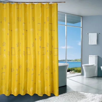 

New Bathroom Shower Curtain Yellow Sea Shells Printing Toilet Partition Curtain Waterproof Mouldproof Thickening