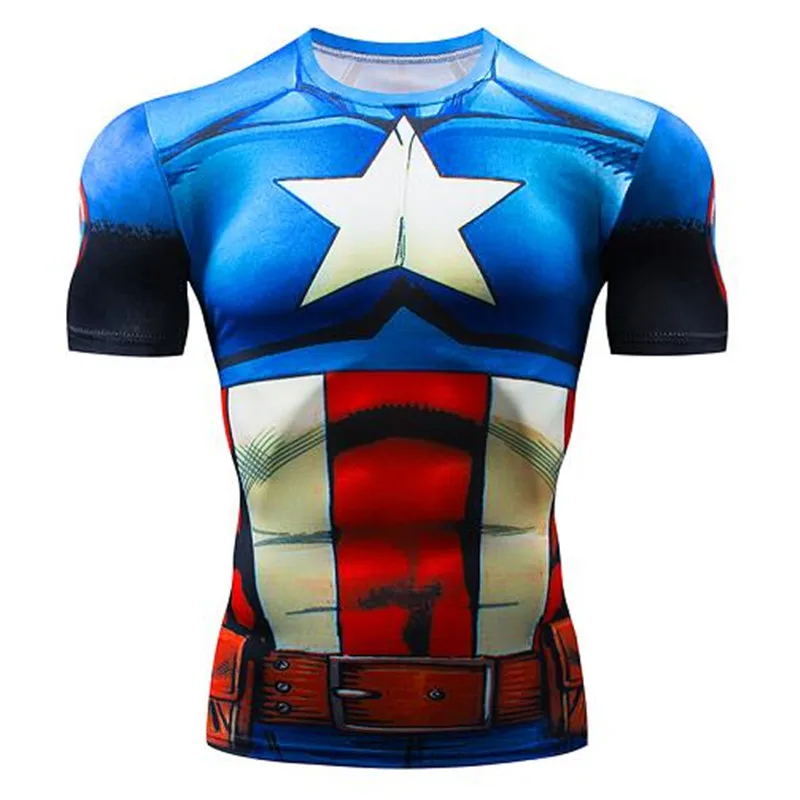 

Captain America Fitness Sport T Shirt Men Compression Shirt Gym Running Tshirt Men Workout High Elastic Tight T-shirt
