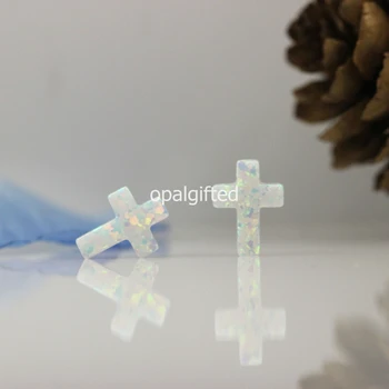 

6pcs/lot 9x12mm Lab Created Fire White Opal Cross Synthetic Opal Cross Loose Beads with Hole for Bracelet & Necklace Making