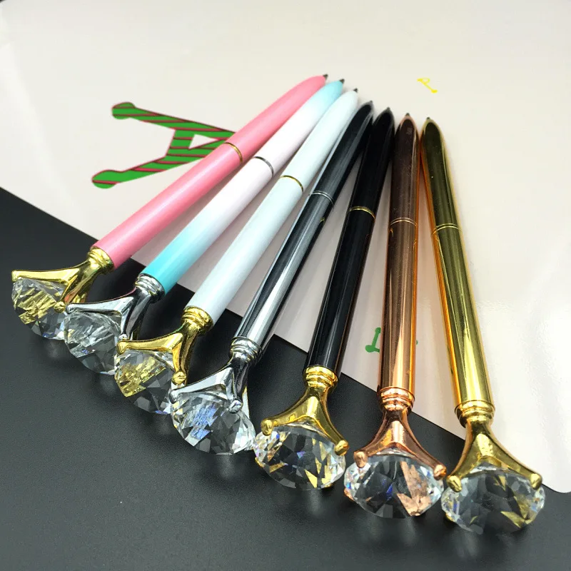 

1PCS Kawaii Ballpoint Pen Big Gem Metal Ball Pen With Large Diamond Blue And Black Magical Pen Fashion School Office Supplies