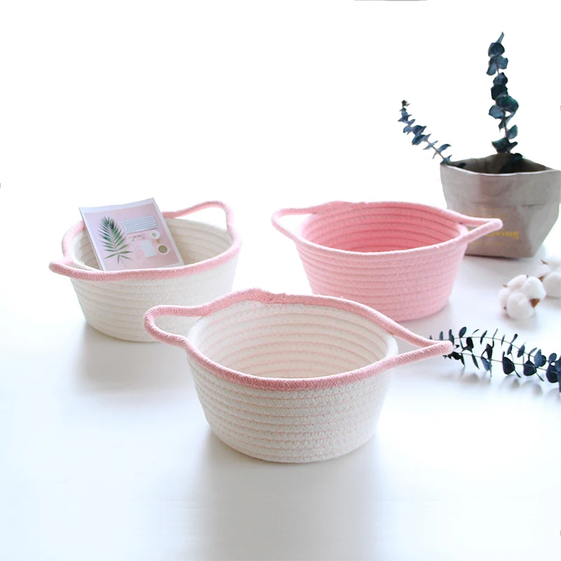 

Cotton Thread Storage Baskets Handle Round Clothes Fabric Baby Toys Sundries Gadgets Organizer Belly Basket Home Accessories