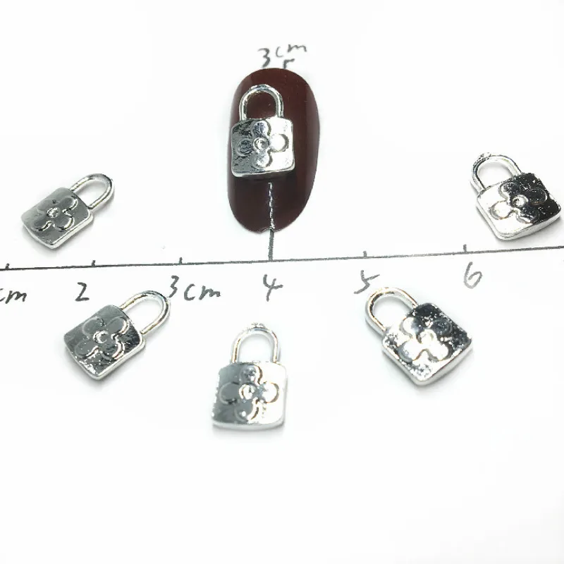 

10Pcs Silver Padlock Nail Art Decoration 3d Metal Lock Dekors Bijoux Clover Stickers Punk Nailart Supplies Honey Love Studs New